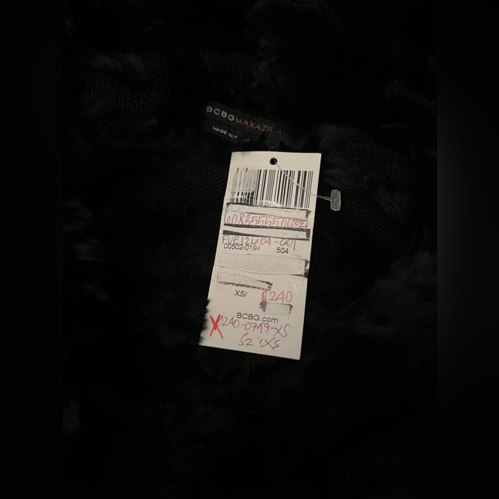 BCBG MAXAZRIA Rabbit Fur Off-Shoulder Top Black NWT - Picture 14 of 15
